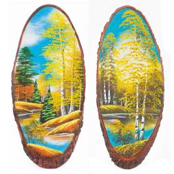 Панно на срезе дерева "Осень" вертикальное 65-70 см каменная крошка