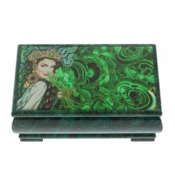 Шкатулка "Хозяйка медной горы" из змеевика 18х10х8,5 см