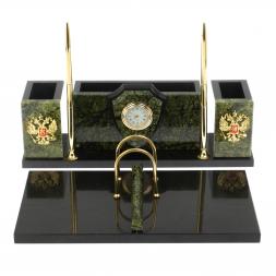 Настольный прибор "Щит" камень змеевик с символикой РФ