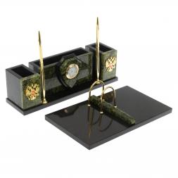 Настольный прибор "Щит" камень змеевик с символикой РФ