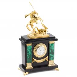 Часы из малахита с бронзой &amp;quot;Георгий Победоносец&amp;quot;