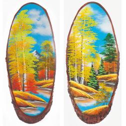 Панно на срезе дерева "Осень" вертикальное 60-65 см каменная крошка