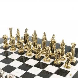 Шахматный стол "Атлас" мрамор, змеевик на металлической подставке