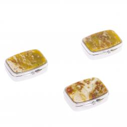 Таблетница на 2 отделения камень офит благородный цвет серебро