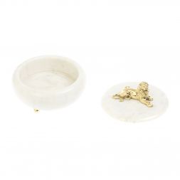 Шкатулка "Лев" из белого мрамора 15х15х12 см