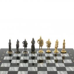Шахматы "Русские" бронза доска 40х40 см серый мрамор змеевик