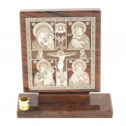 Икона настольная "Иконостас" из обсидиана с подсвечником 9х3,5х9,5 см