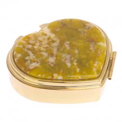 Таблетница "Сердце" на 3 отделения камень офит благородный цвет золото