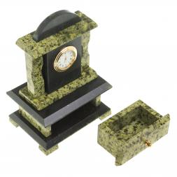 Часы со шкатулкой из натурального змеевика