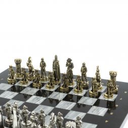 Шахматы "Рыцари" доска 36х36 см / серый мрамор