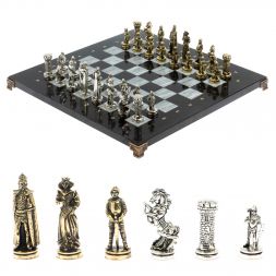 Шахматы "Рыцари" доска 36х36 см / серый мрамор