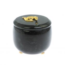 Шкатулка круглая "Ящерица" из черного змеевика 8х8х7,5 см