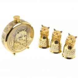 Подарочный набор "Волк" фляжка и 3 стопки перевертыша Златоуст