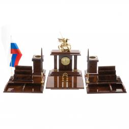 Письменный набор &amp;quot;Георгий Победоносец&amp;quot; камень обсидиан