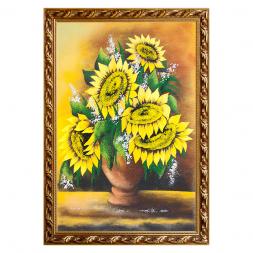 Картина с рисунком из камня "Подсолнухи в вазе" багет 46х66 см