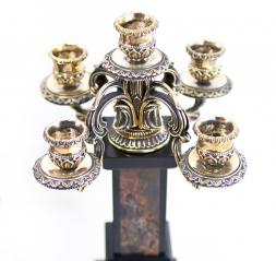 Каминные часы с канделябрами "Охота" из натуральной яшмы и бронзы