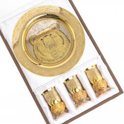 Подарочный набор "Медведь" тарелка и 3 стопки перевертыша Златоуст