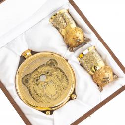 Подарочный набор "Медведь" фляжка и 2 стопки перевертыша Златоуст