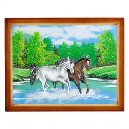 Картина "Две лошади" багет дерево 36х46 см, каменная крошка