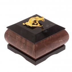 Шкатулка из лемезита квадратная с ящерицей 7х7х6 см