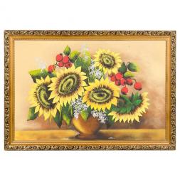 Картина с рисунком из каменной крошки "Натюрморт подсолнухи" багет 46х66 см