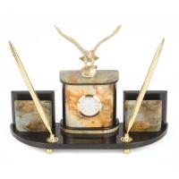 Настольный набор "Гордый орел" из камня офиокальцит с бронзой