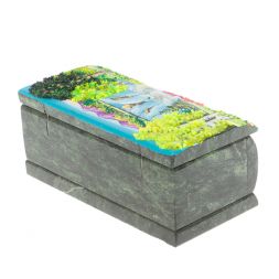 Шкатулка с росписью "Лето. Водопад" камень змеевик 15х7,5х6 см
