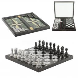 Настольный набор Шахматы Шашки Нарды 3 в 1 из камня