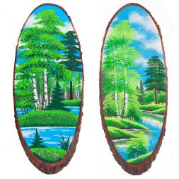 Панно на срезе дерева "Лето" вертикальное 55-60 см каменная крошка