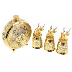 Подарочный набор "Олень" фляжка и 3 стопки перевертыша Златоуст