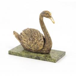 Статуэтка из бронзы на подставке из змеевика "Лебедь"