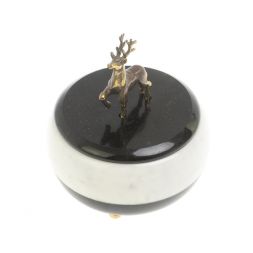 Шкатулка круглая "Олень" мрамор бронза 10х10х11,5 см