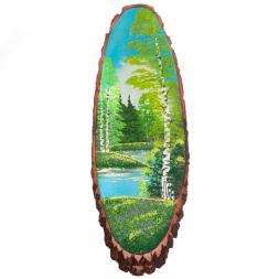 Панно на срезе дерева "Лето" вертикальное 105-110 см каменная крошка