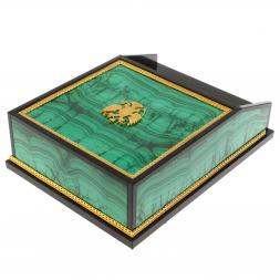 Лоток для бумаг А4 из малахита с гербом РФ двухъярусный