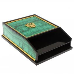 Лоток для бумаг А4 из малахита с гербом РФ двухъярусный