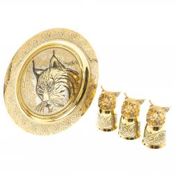 Подарочный набор "Рысь" тарелка и 3 стопки перевертыша Златоуст
