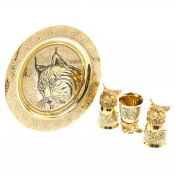 Подарочный набор "Рысь" тарелка и 3 стопки перевертыша Златоуст