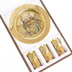 Подарочный набор "Рысь" тарелка и 3 стопки перевертыша Златоуст