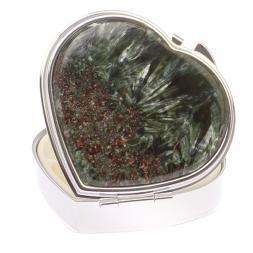 Таблетница "Сердце" на 3 отделения камень серафинит цвет серебро