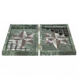 Нарды из камня "Роза ветров" серый мрамор / конгломерат