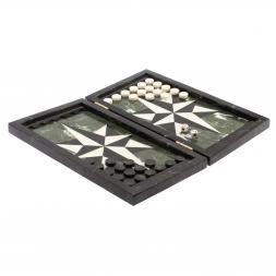 Каменные нарды "Роза ветров" белый мрамор / черный змеевик