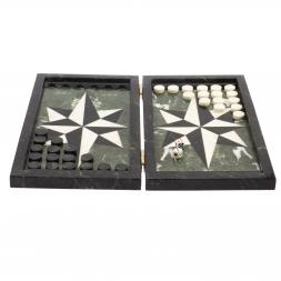 Каменные нарды "Роза ветров" белый мрамор / черный змеевик