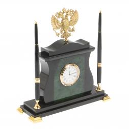 Настольные часы "Герб России" из нефрита
