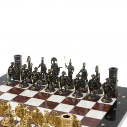 Шахматы подарочные "Спарта" фигуры бронза / мрамор, лемезит