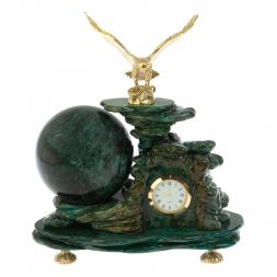 Композиция с шаром и часами "Орел" из змеевика