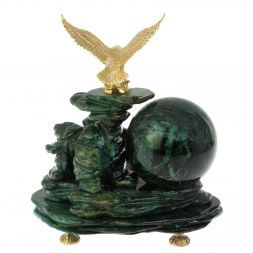 Композиция с шаром и часами "Орел" из змеевика