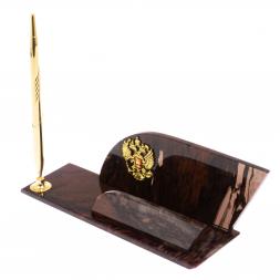 Настольная визитница &amp;quot;Крыло&amp;quot; из коричневого обсидиана