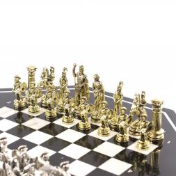 Шахматный стол из камня с металлическими фигурами "Древний Рим"