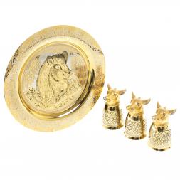 Подарочный набор "Кабан" тарелка и 3 стопки перевертыша Златоуст