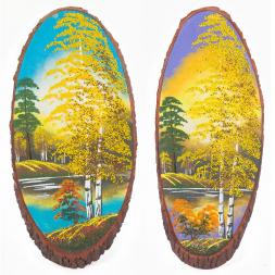 Панно на срезе дерева "Осень" вертикальное 50-55 см каменная крошка